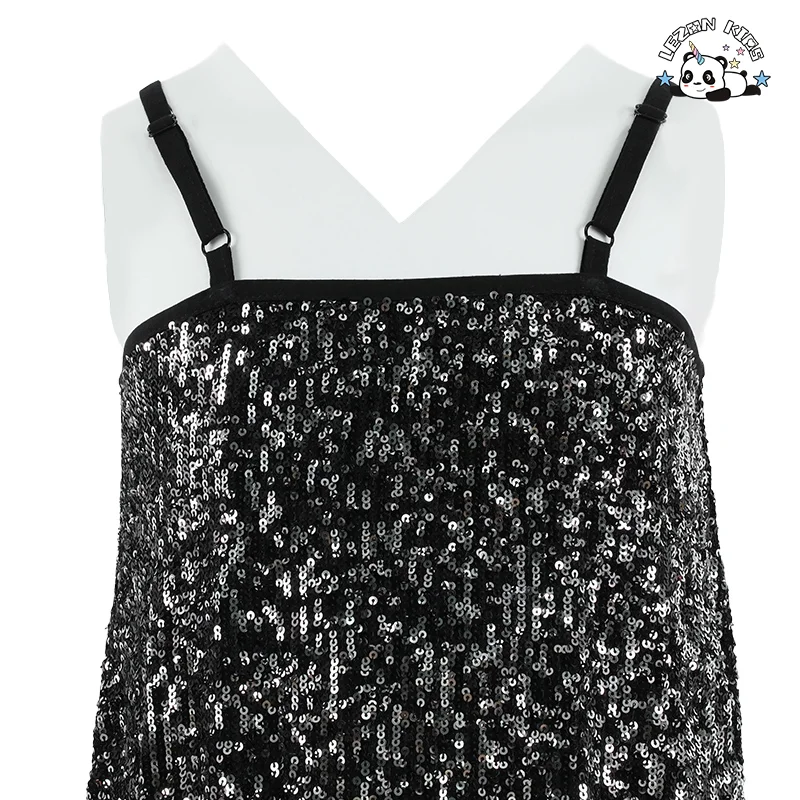 LEZONKIDS - Wholesale High Quality Sparkle Sequin Spaghetti Strap Party Girls Dresses 2-12 Children Clothing